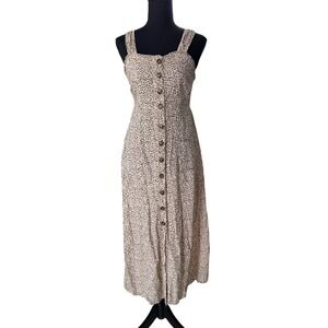Japna Leopard Button Maxi Dress Womens M Beige Brown Coastal Cottagecore Boho